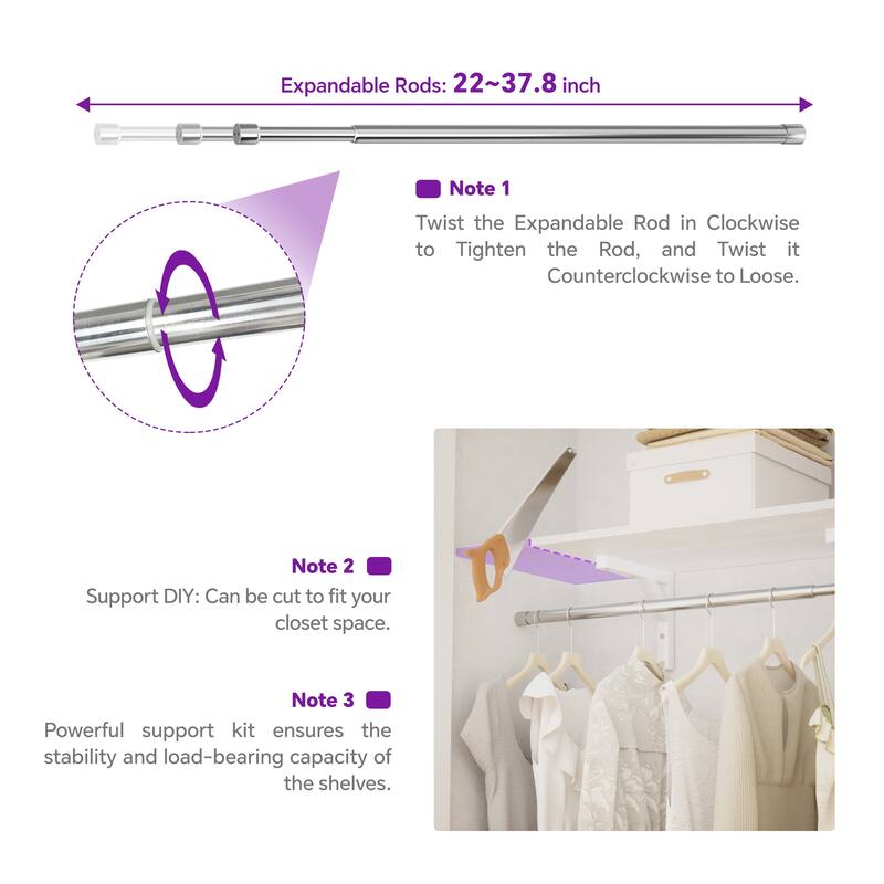 96'' W Walk-in Closet System with 4 Hanging Rods and 3 Shelving Towers, Sturdy Closet Organizer with Storage Shelves