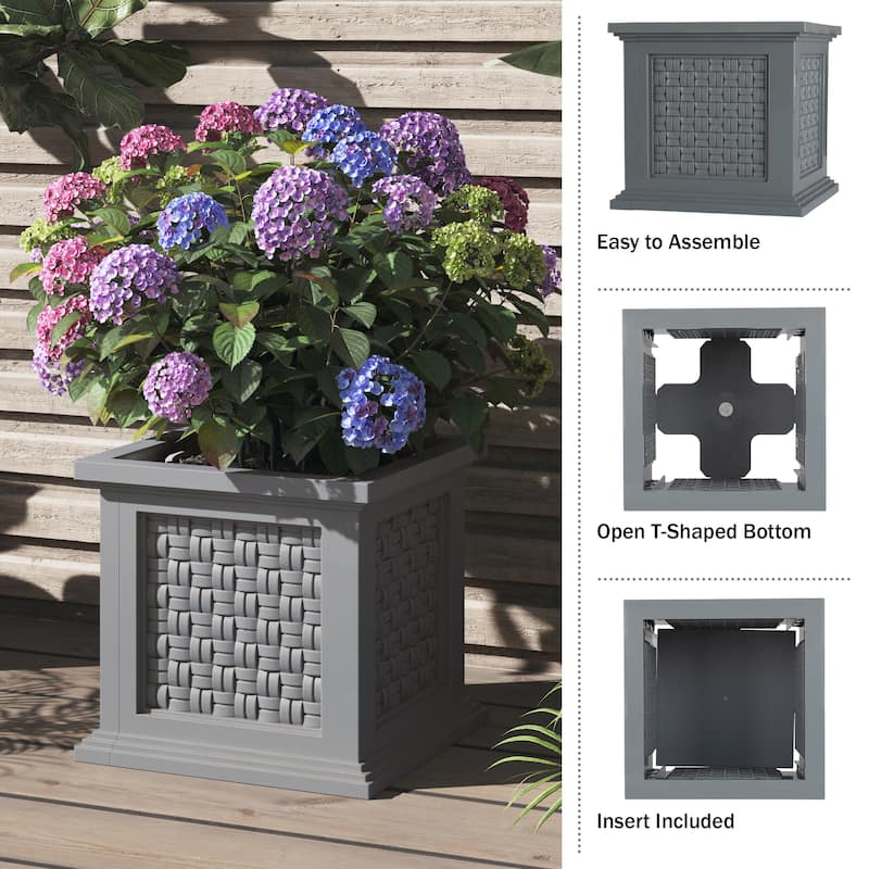 Pure Garden 14.65-in Faux Rattan Style Outdoor Planter Box