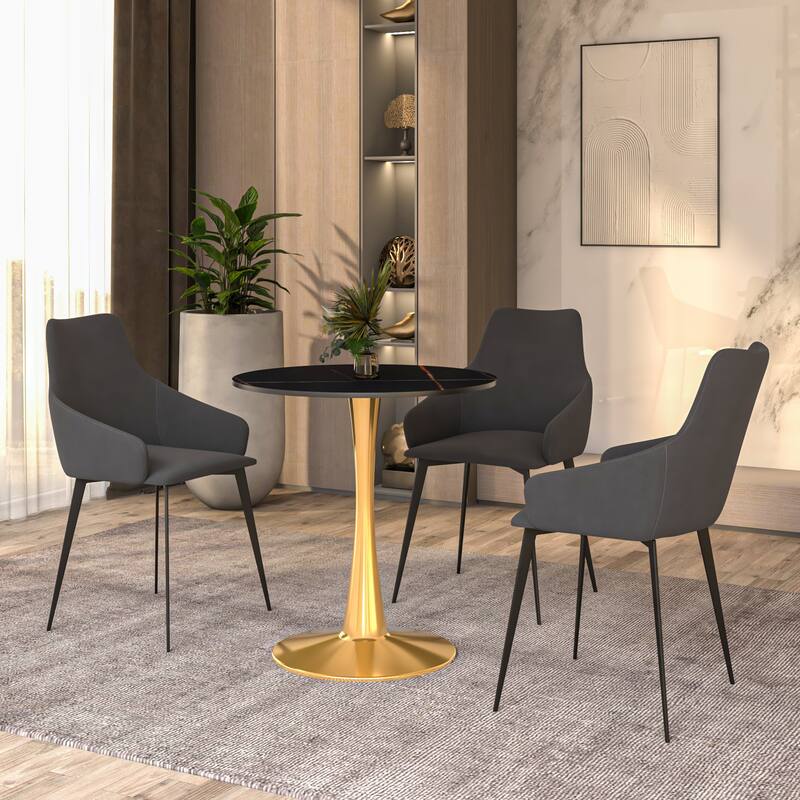 Bristol 27" Round Dining Table Sintered Stone Top & Gold Finish Stainless Steel Pedestal Base for Kitchen and Dining Room