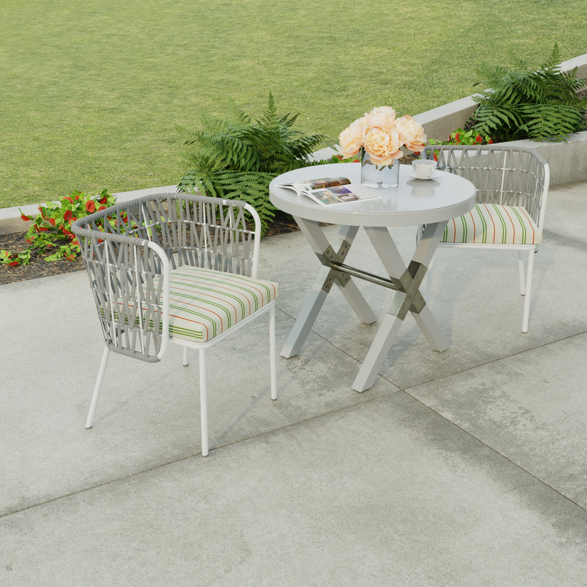 19 x 17 Grey Stripe Outdoor Seat Cushion with Ties Set of 2 19 W x 17 L x 2 H On Sale Bed Bath Beyond 37233906