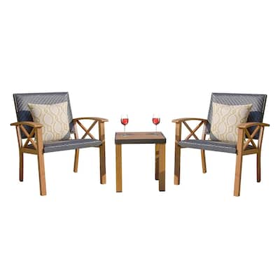 Patio Bistro Set 3 Pieces with Wicker Padded Porch Chairs, Coffee Table, Outdoor Conversation Set with Pillows