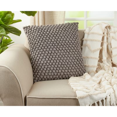 Cotton Throw Pillow With Crochet Pom Pom Design And Down Filling