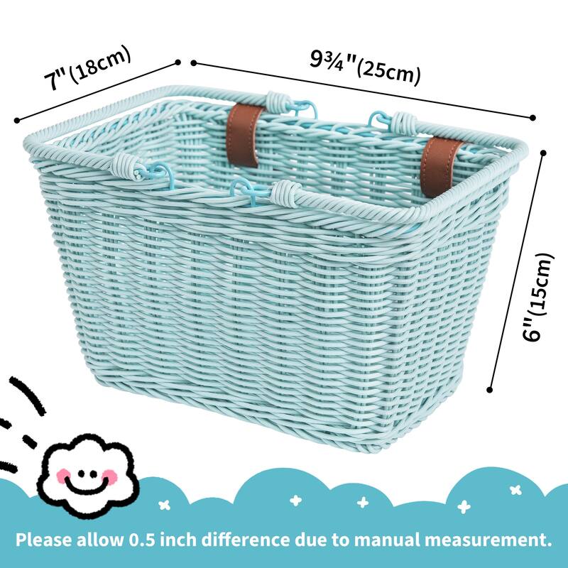 Small Front Bike Basket, Picnic Wicker Basket with Handle - 9.75"D x 7"W x 6"H