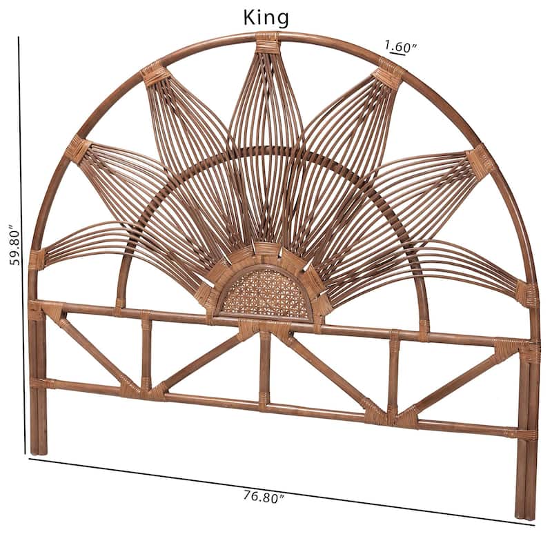 Jasmine Natural Rattan Headboard with Sunburst Design - Boho Coastal Style Standalone Headboard