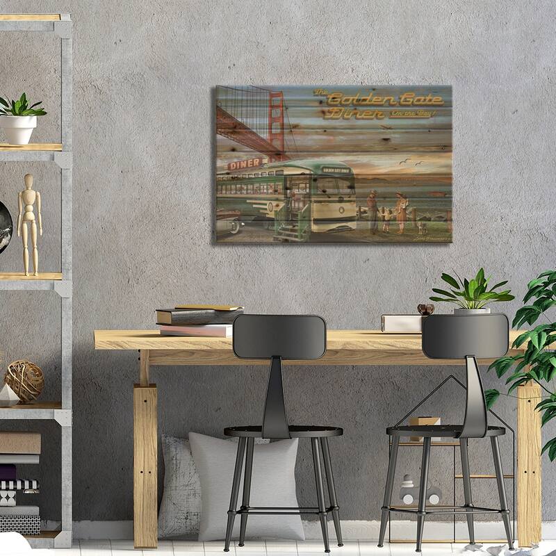 Golden Gate Diner Print On Wood by Larry Grossman - Multi-Color