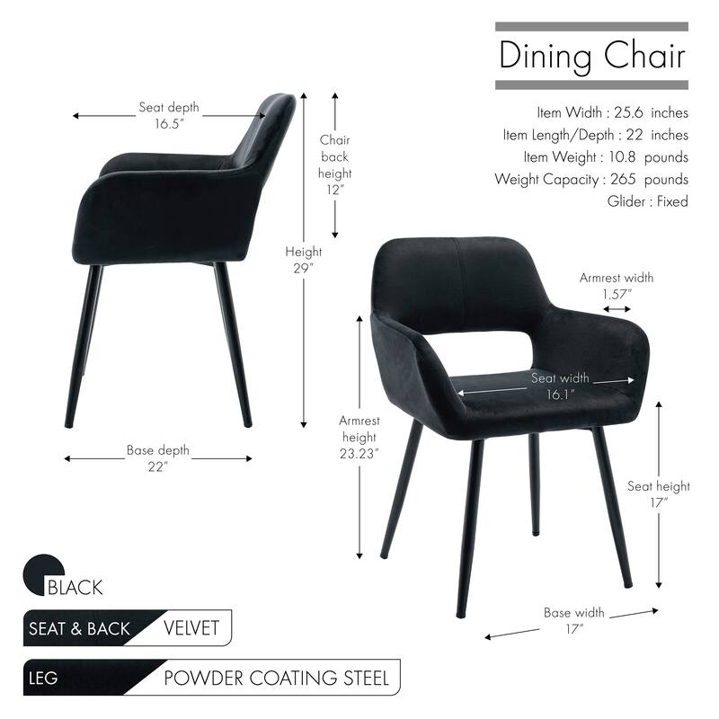 Porthos Home Giana Velvet/ Steel Dining Chairs (Set of 2)