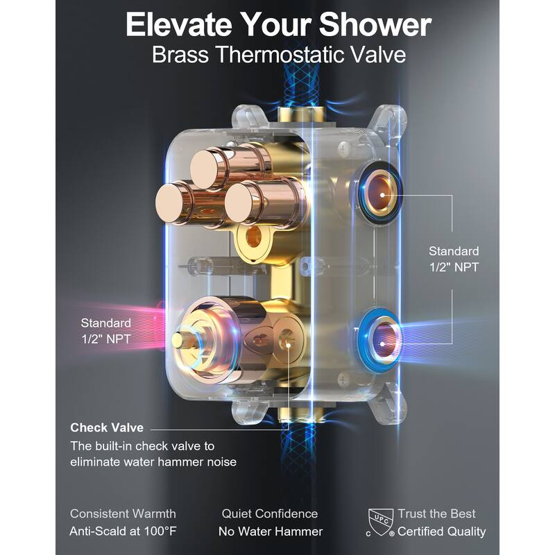 GRANDJOY Dual Shower Heads System 12" & 6" Rainfall Shower Head with Handheld Sprayer