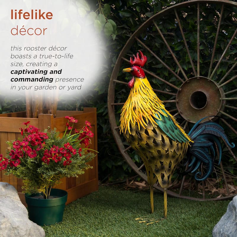 Metal Multi-Color Feathered Rooster Decor