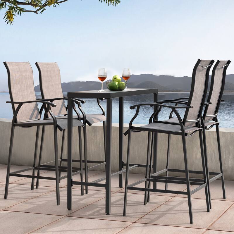Patio Textilene Bar Set with High Backrest, Black and Gray