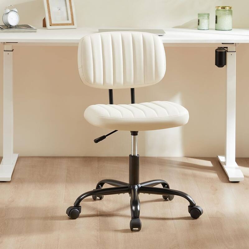 Small Office Computer Desk Chair with Wheels and Lumbar Support, Comfy Cute Armlees PU Leather Vanity Rolling Swuvel Task Chair