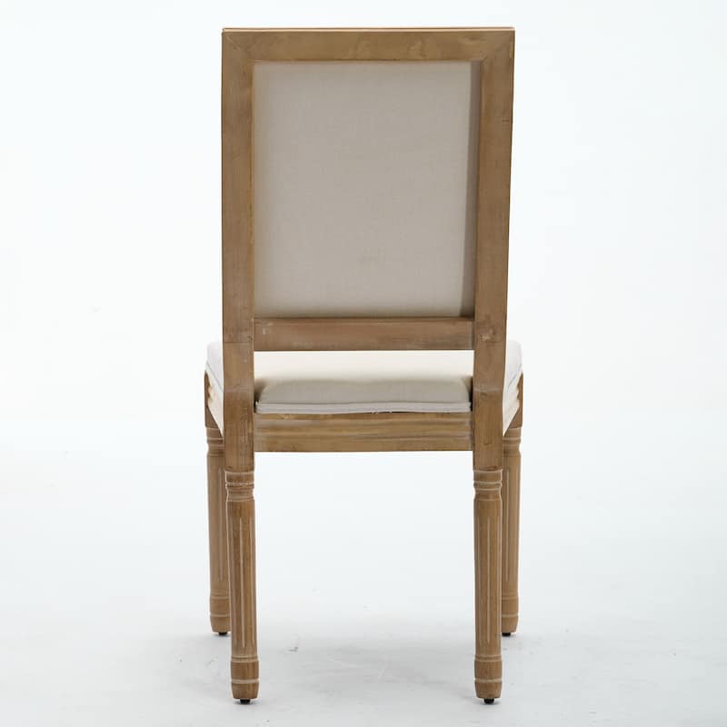 French Square Backrest Decor Chairs Set of 2 w/ Exquisitely Carved Solid Wood Frame - Beige