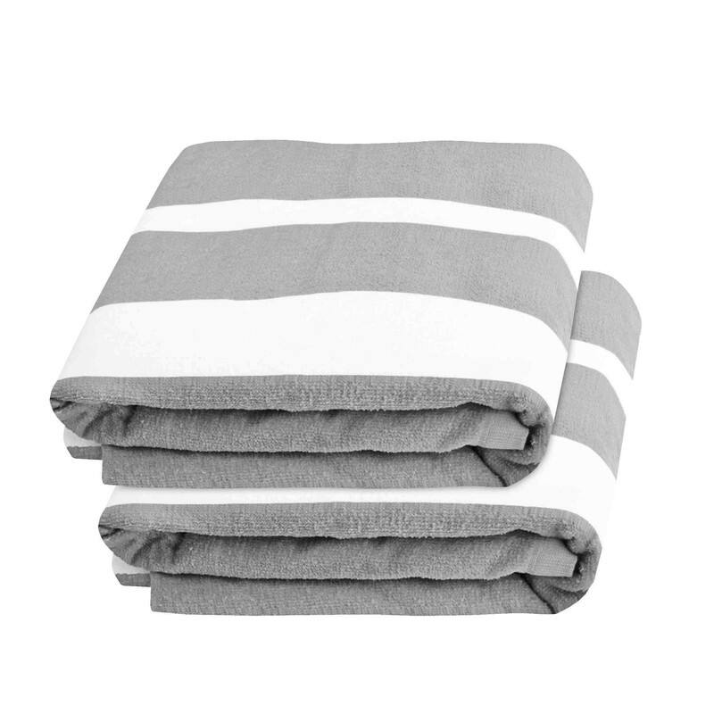 100% Cotton Cabana‑Stripe Lounge Chair Cover Terry Towel with Fitted Pocket & Back Flap Set of 2