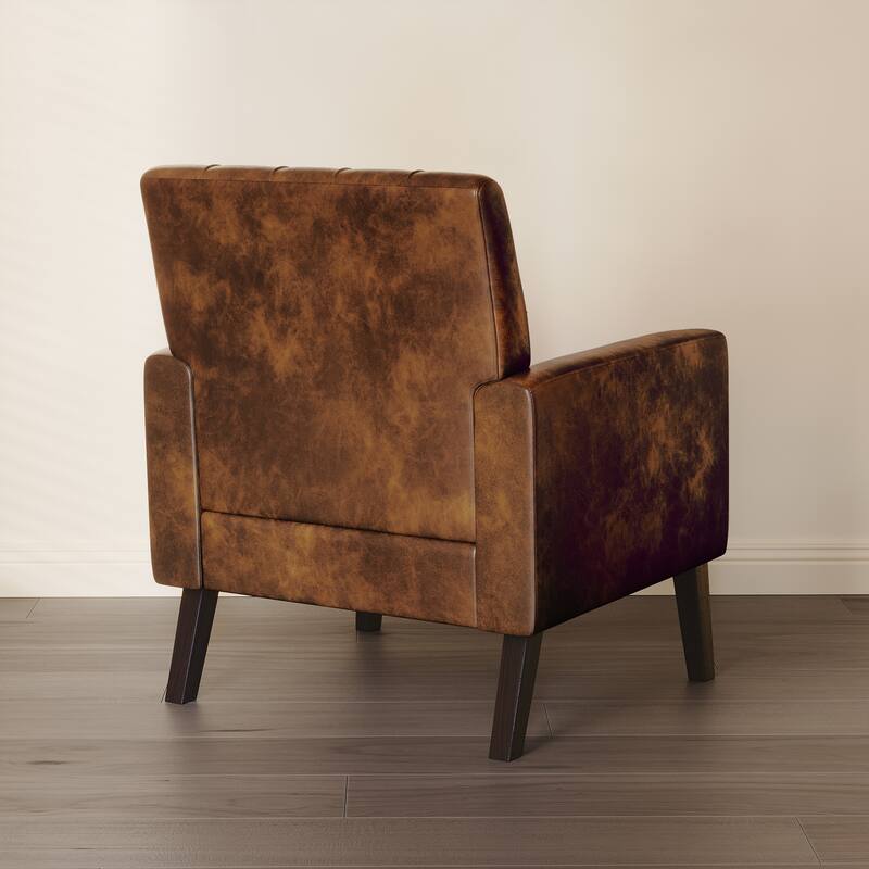 LUE BONA Linen and Walnut Legs Mid Century Modern Button Tufted Accent Chair - 29.53'' H X 30'' W X 33.07'' D