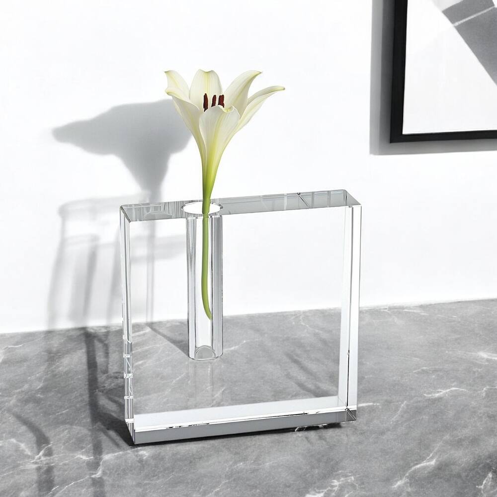 HomeRoots 6" Clear Square Lead Free Crystal Bud Vase