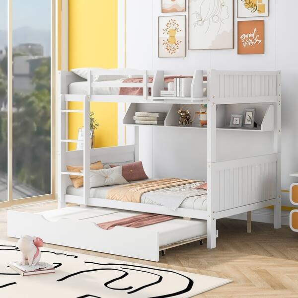 slide 2 of 24, Full-Over-Full Bunk Bed with Twin Trundle & Separable Bookshelf - Includes Hardware