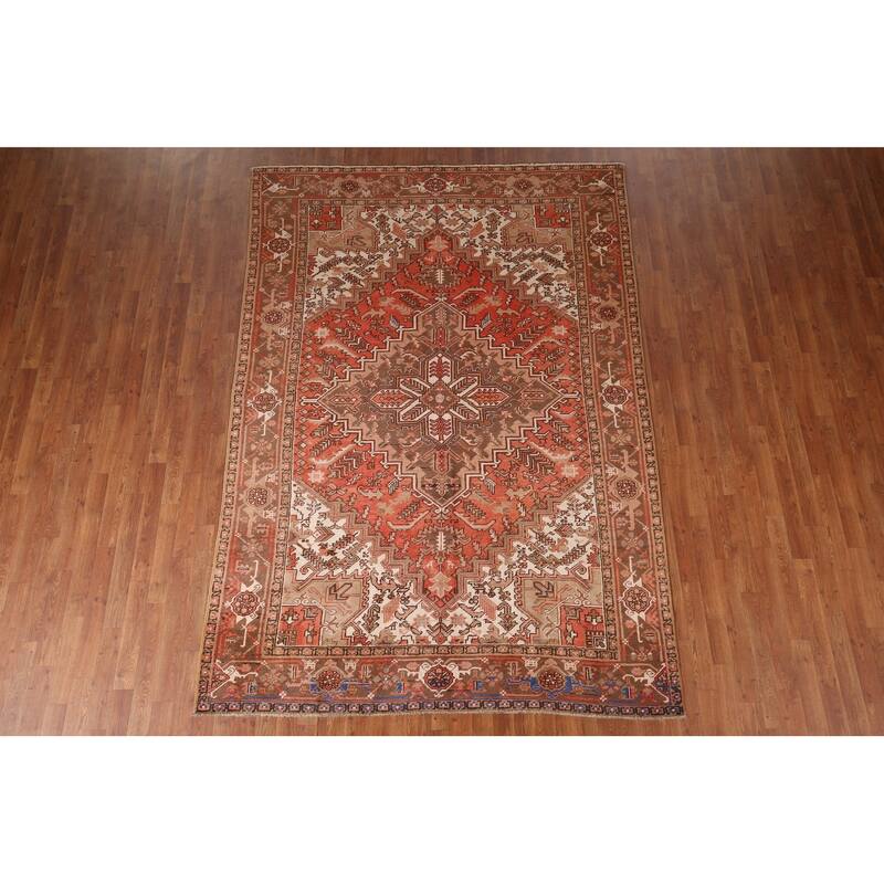 Geometric Heriz Persian Vintage Wool Carpet - 6'6"x 9'6"