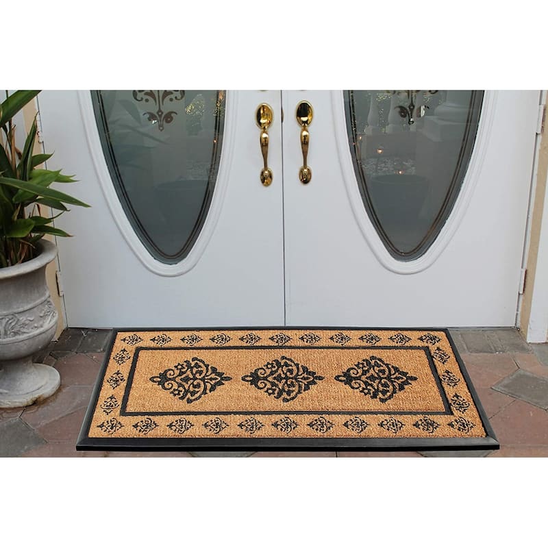 A1HC- Designer Hand-Crafted Rubber & Coir Frame Molded Double Door Mat, Perfect and more functional size - 24"X57"