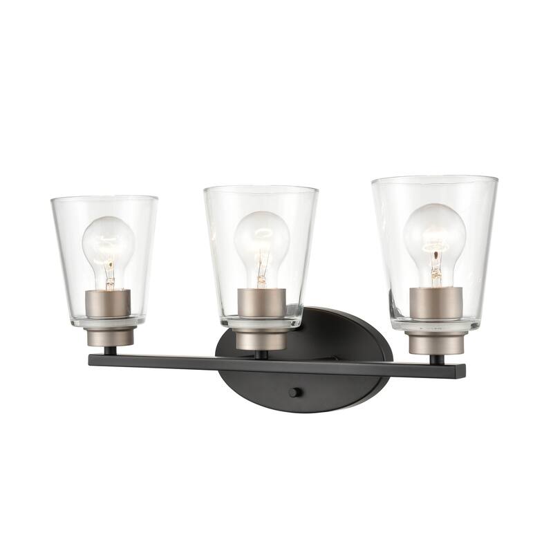 929 Lighting 3 Light Matte Black/Satin Nickel Bathroom Vanity Fixture with Clear Glass Shades - Matte Black/Satin Nickel