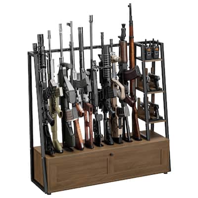 Anmytek Wooden Gun Rack - Floor Standing Display with Pistol Rack, Holds 10 Long Guns & 4 Handguns