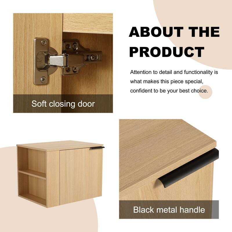 BNK 24"/48" Single Sink Bathroom Vanity with Soft Close Door and Shelf, Modern Floating Vanity