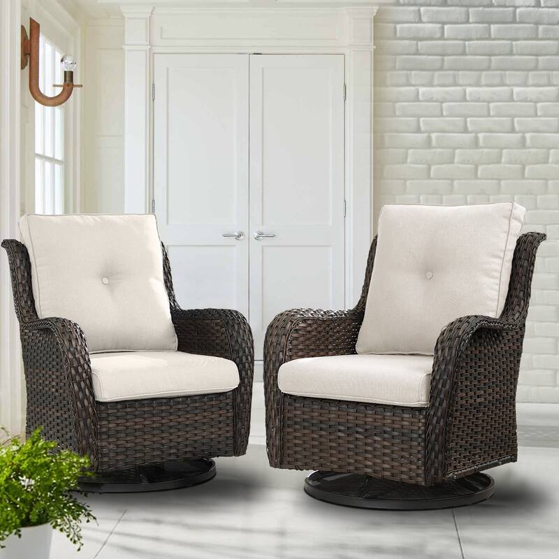 ArcoBay Wicker PE Rattan Outdoor Patio Swivel Glider Chairs with 4'' Olefin Cushions (2-Pack)
