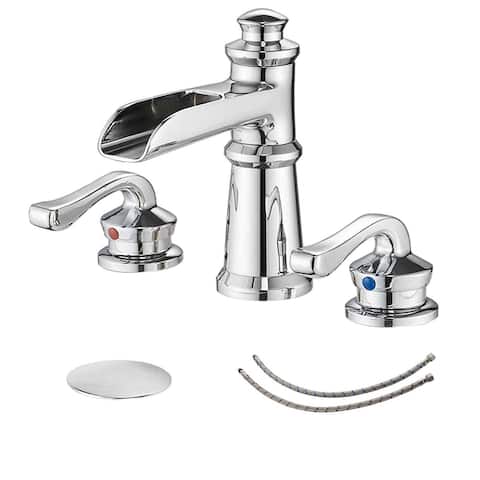 Vibrantbath Widespread Bathroom Faucet Waterfall 8-16 Inch 3 Holes 2 Handles