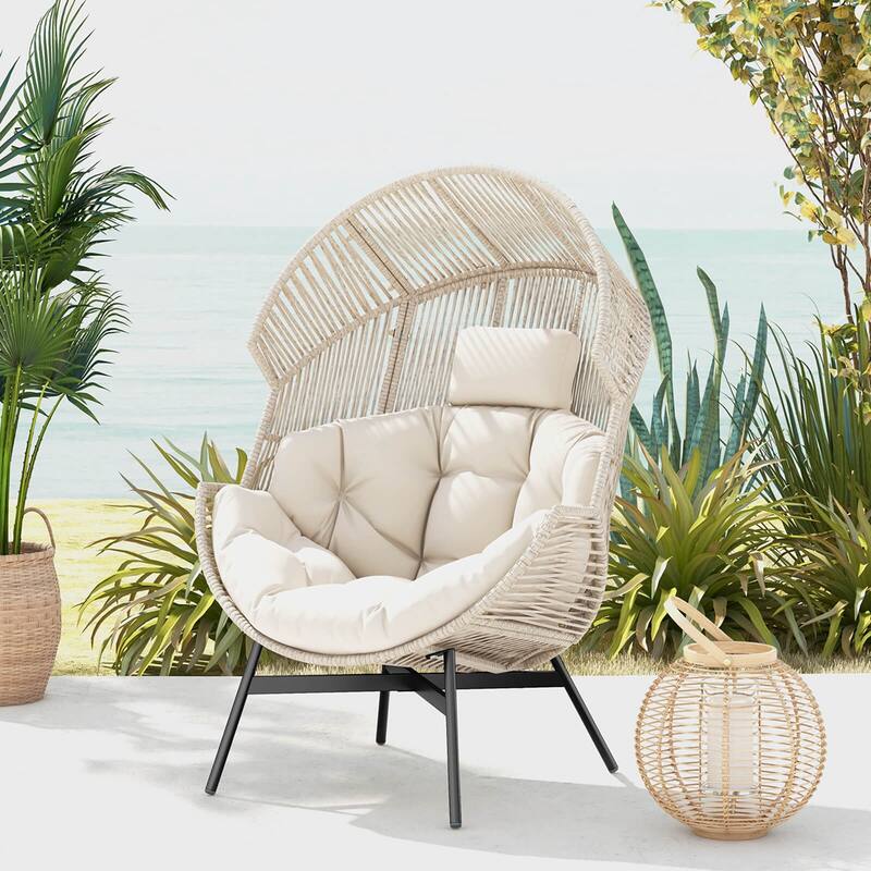 Costway Oversized Egg Style Chair with Cushions & Headrest Heavy-Duty - See Details - Off-White