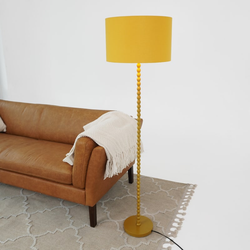 Martha Golden Beaded Floor Lamp with Drum Shade
