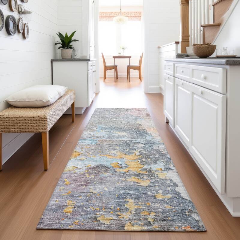 Premium Washable Super Soft Abstract Watercolor Mayfield Rug - Granite - 2'3" x 7'6"