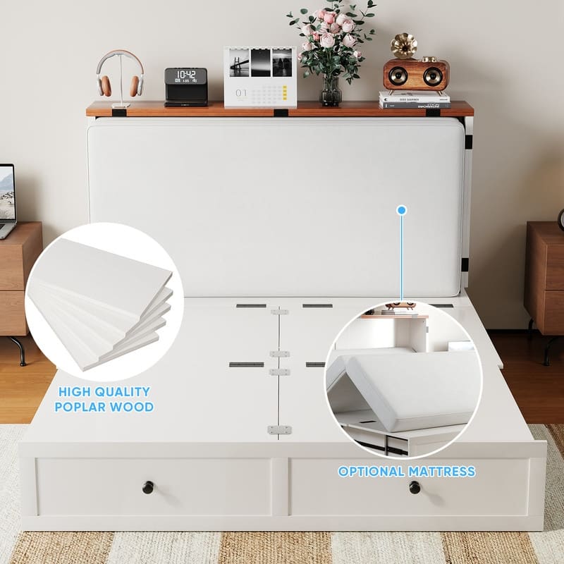Mixoy Modern Full/Queen Size Murphy Bed Chest with USB and Storage,No Mattress