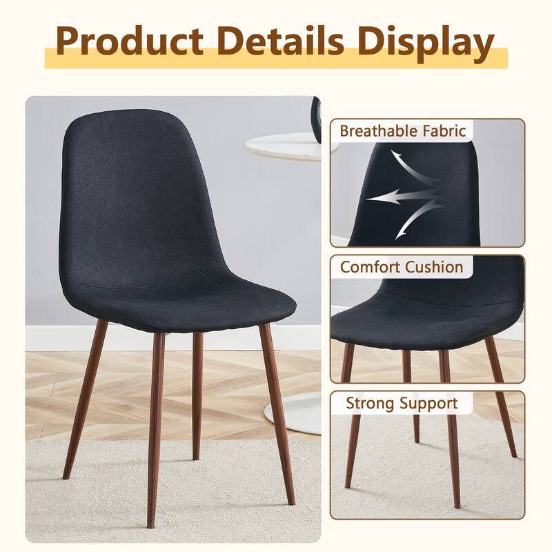 5-piece Natural and Black Spliced Round Dining Table Set with Double-Layer Storage Shelf, Anti-Slip Feet