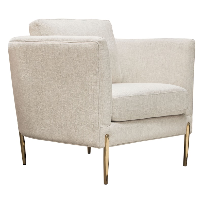 Meny Modern Accent Armchair, Light Cream Textured Fabric, Gold Metal