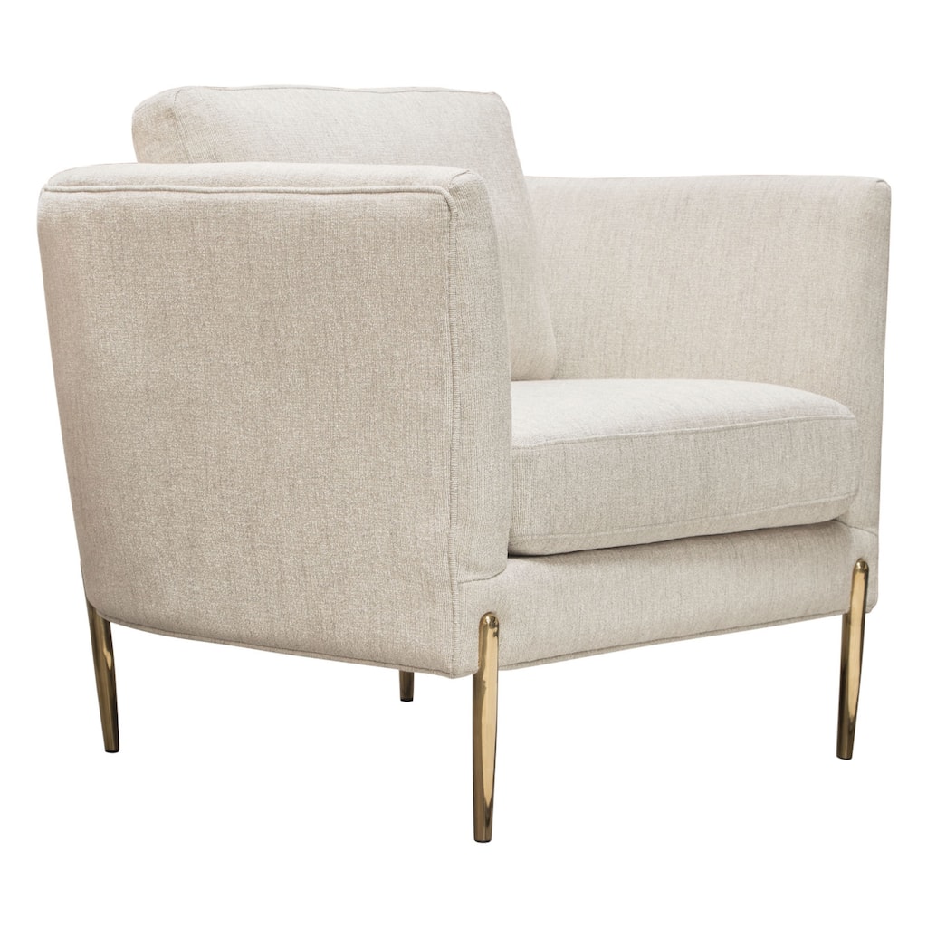 Meny Modern Accent Armchair, Light Cream Textured Fabric, Gold Metal