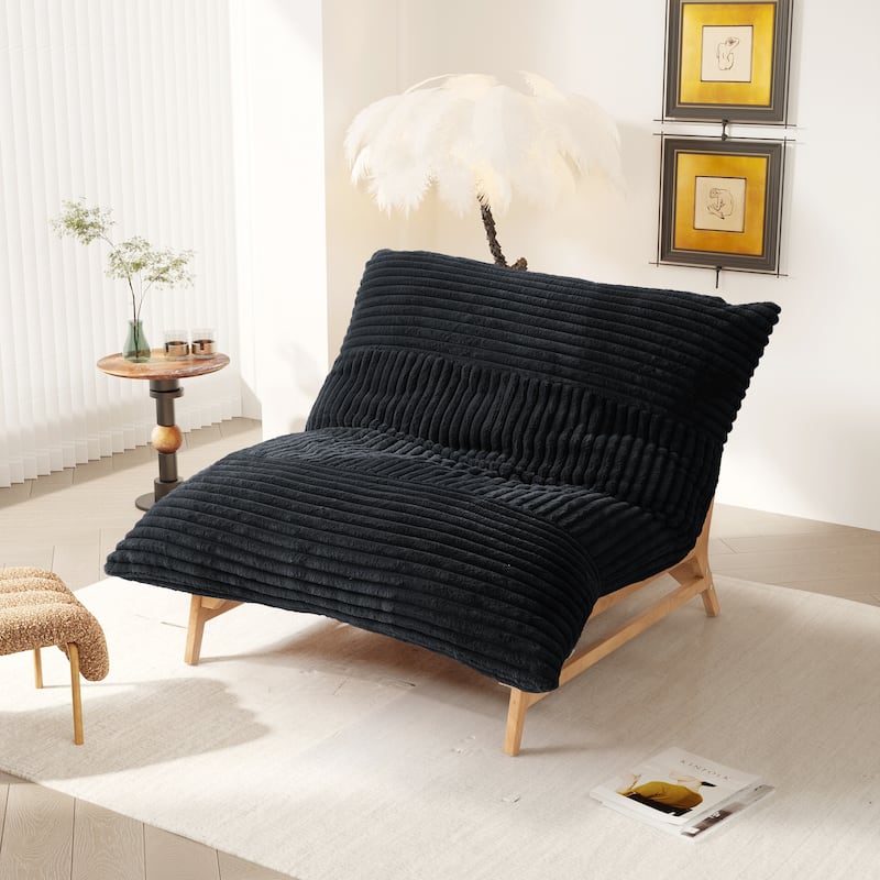Bean Bag Accent Chair Large Plush Bean Bag Lounger with Solid Wood Frame Comfy Lounge Chair with Down Filling - Black