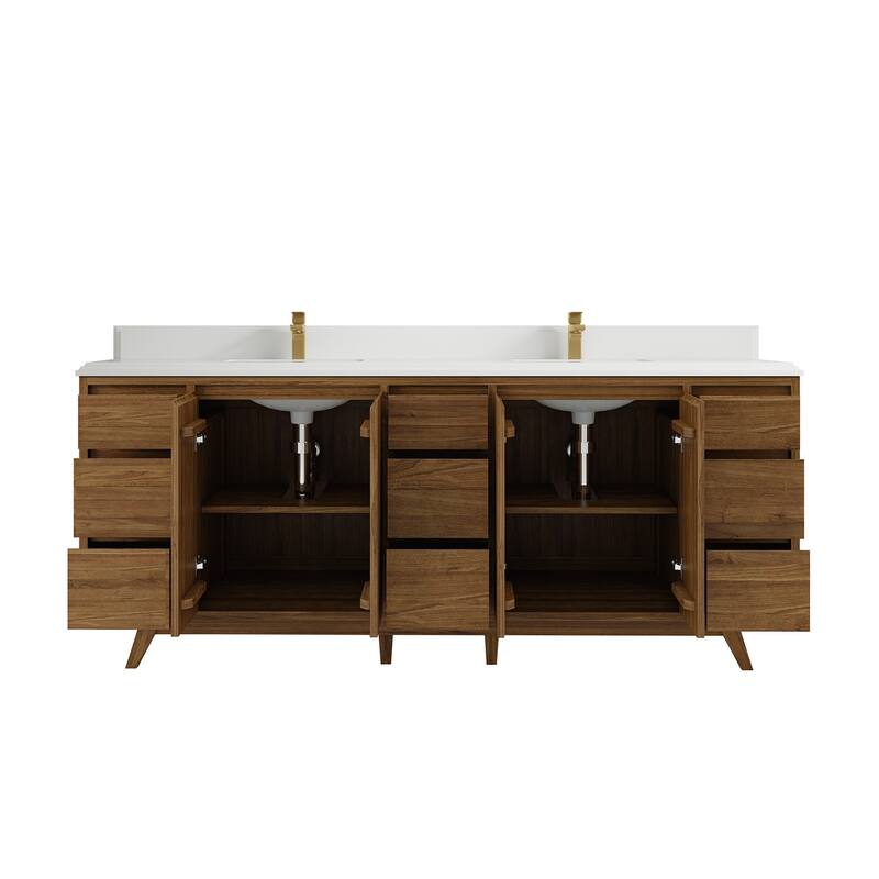 Willow Collections 84 in. W x 22 in. D Madison Teak Double Sink Bathroom Vanity with Countertop