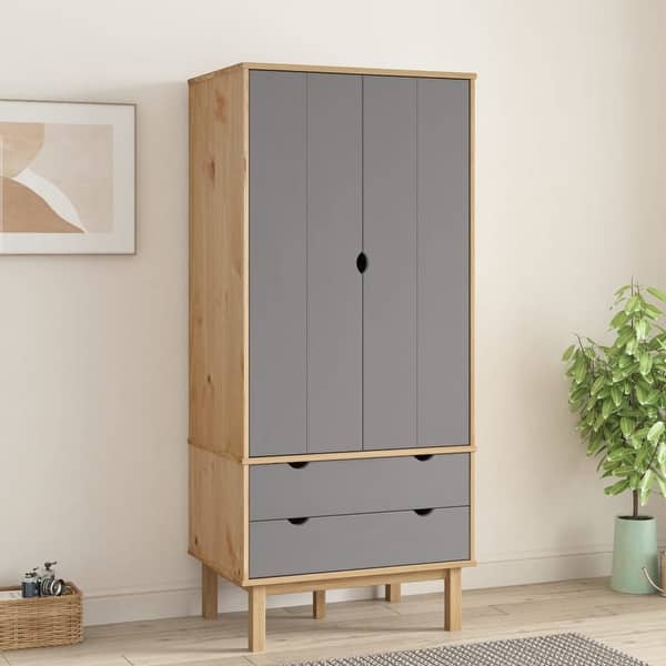 slide 2 of 6, vidaXL Closet Cabinet Wardrobe Closet Organizer Armoire OTTA Solid Wood Pine - 30.1" x 20.9" x 67.7" Gray