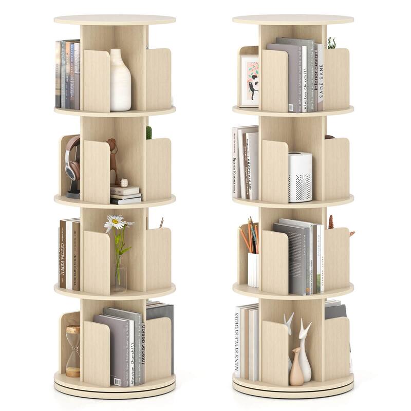 Costway 1/2 PCS 4-Tier Rotating Bookshelf 360° Display Rack with - See Details - Natural-2 PCS