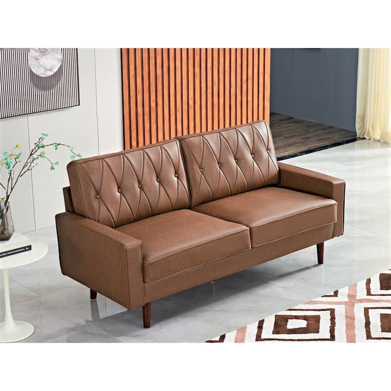 Acire 69.3" Faux Leather Cushion Back Sofa - Brown