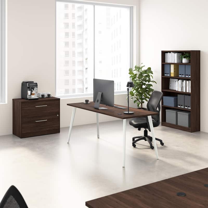 Bush Business Furniture Vista 72W Desk with File Cabinet, Bookcase - Black Walnut