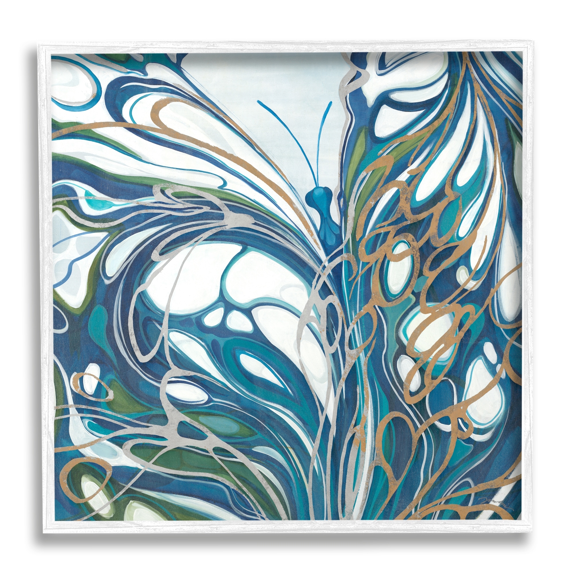 Stupell Blue Abstract Butterfly Framed Giclee Art Design by Liz Jardine