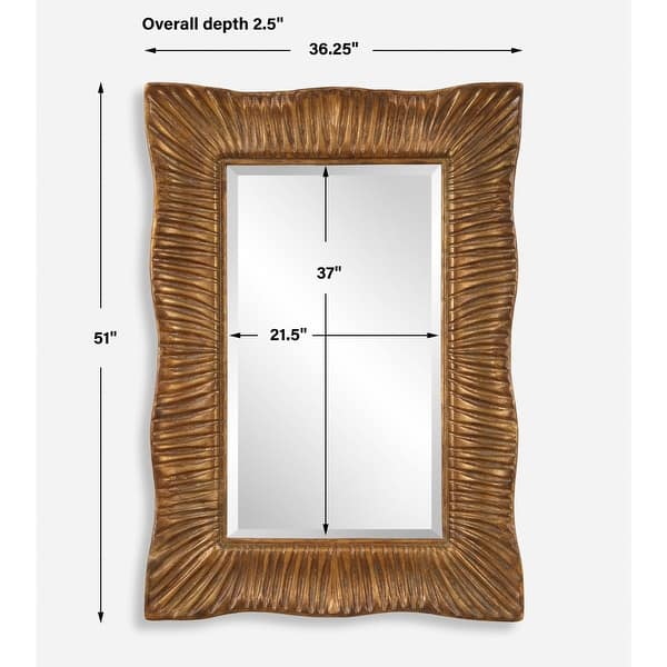 Scalloped Profile Beveled Wall Mirror 51" Antiqued Gold Finish