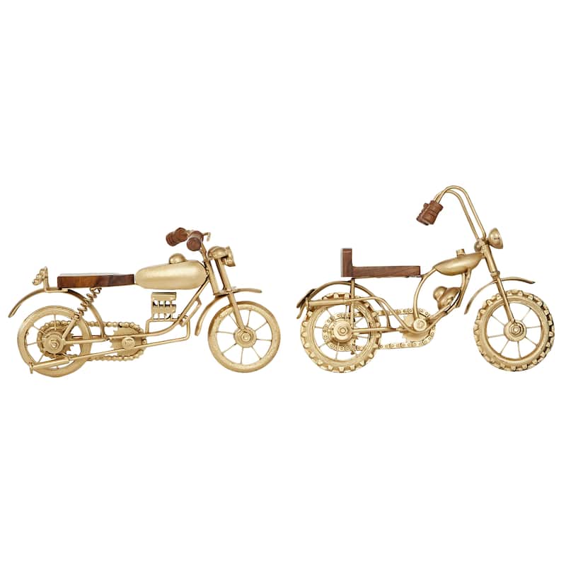 Brown or Gold Metal Motorcycle Sculpture (Set of 2)