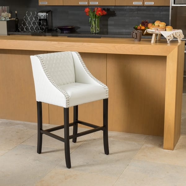 slide 2 of 10, Milano 28-inch Quilted Ivory Bonded Leather 28-inch Barstool by Christopher Knight Home - 22" D x 21" W x 38.75" H Single - Ivory - Bar height