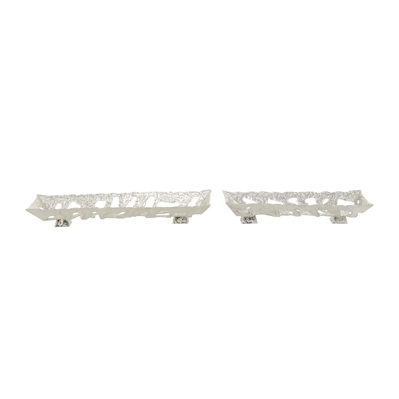 Aluminum Metal Living Room Decor Tray - Set of 2 Silver or Gold - Roche River Decor