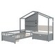 preview thumbnail 4 of 16, Twin Size House Bed with Upholstered Sofa Charging Station Wireless Charging Shelves and Two Drawers, Gray