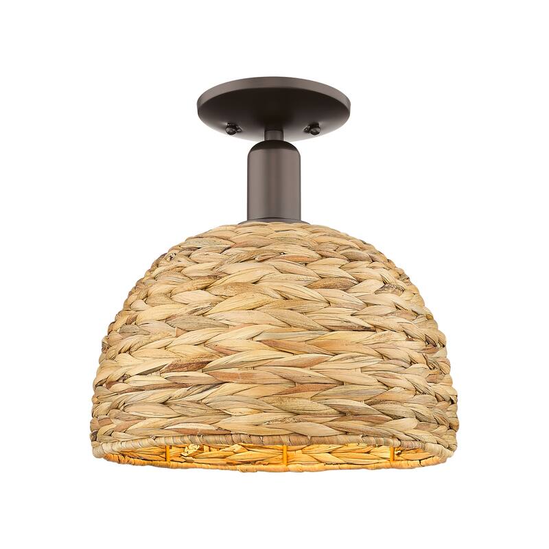 Innovations Lighting Endless Possibilities Arcadia - Woven Rattan - 1 Light 12" Semi-Flush Mount - Oil Rubbed Bronze/Natural