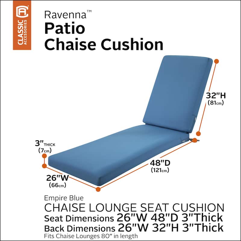 Classic Accessories Ravenna Water-Resistant Patio Chaise Cushion, 80 x 26 x 3 Inch