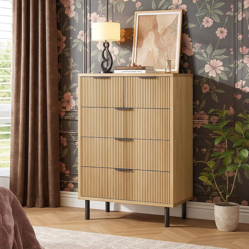38'' Wave Fluted 5 Drawer Dresser, with Anti-Tipping Device - Natural