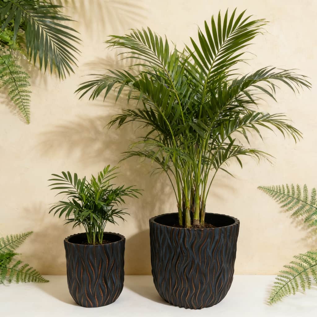 Large Round Planters Set of 2 (15.75"x14.96" & 12.2" x13.39") - Lightweight Plant Pot-Concrete Planter Pots with Drainage Hole