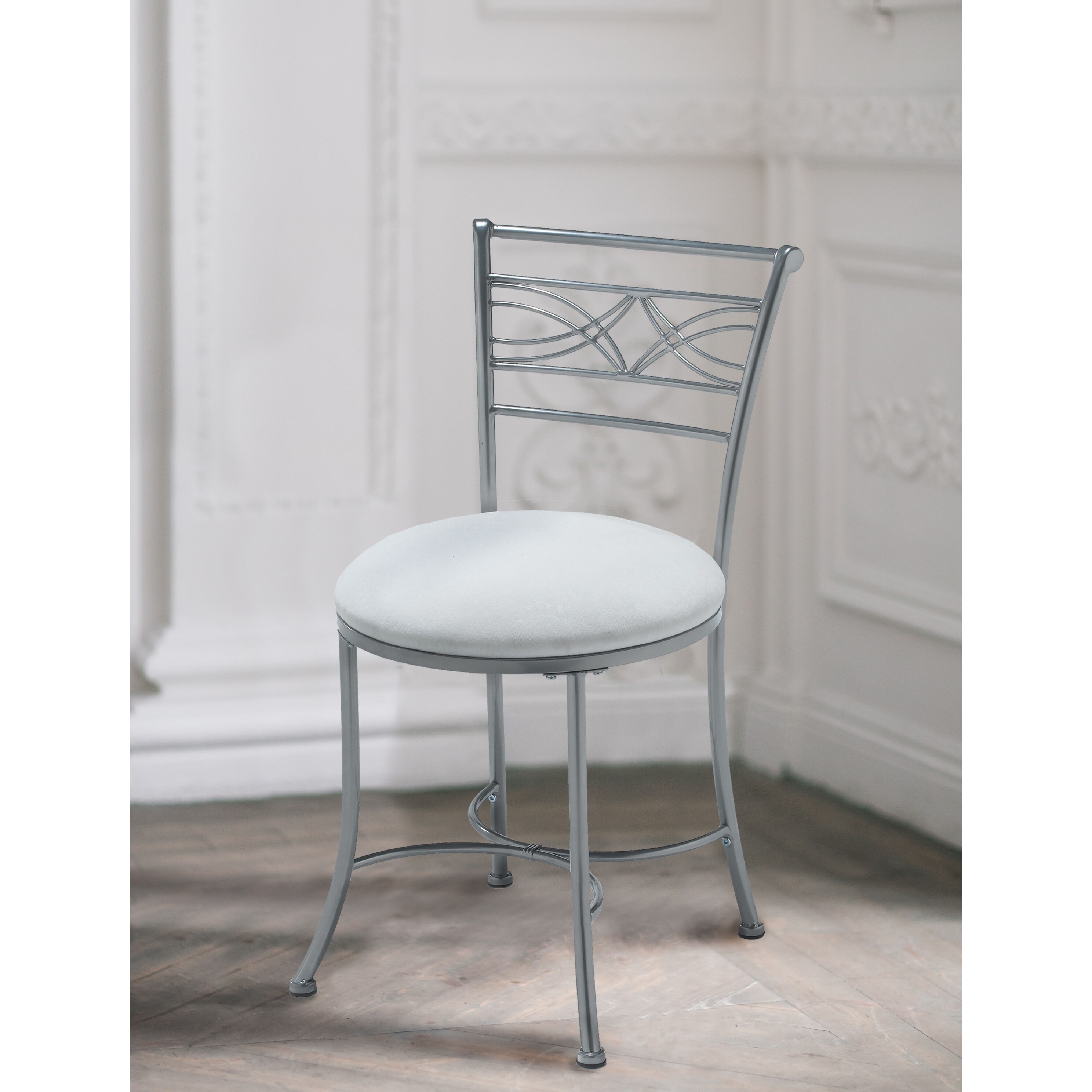 hillsdale dutton metal vanity stool chrome  16" x 19" x 31"